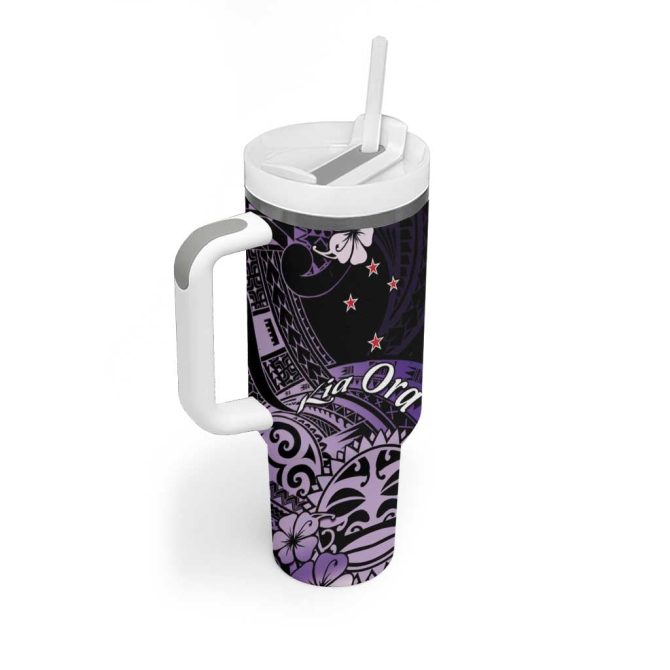 Aotearoa Kia Ora New Zealand Ta Moko Purple Custom Stanley Quencher 40Oz Stainless Steel Tumbler With Handle - Image 2
