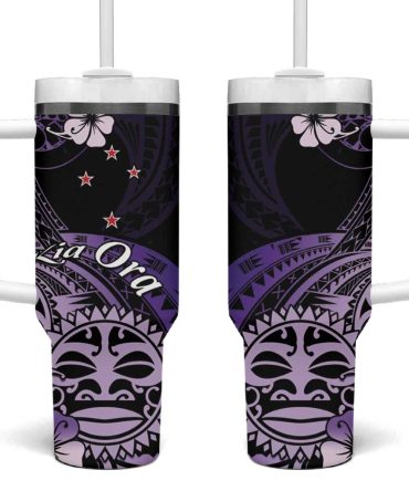 Aotearoa Kia Ora New Zealand Ta Moko Purple Custom Stanley Quencher 40Oz Stainless Steel Tumbler With Handle