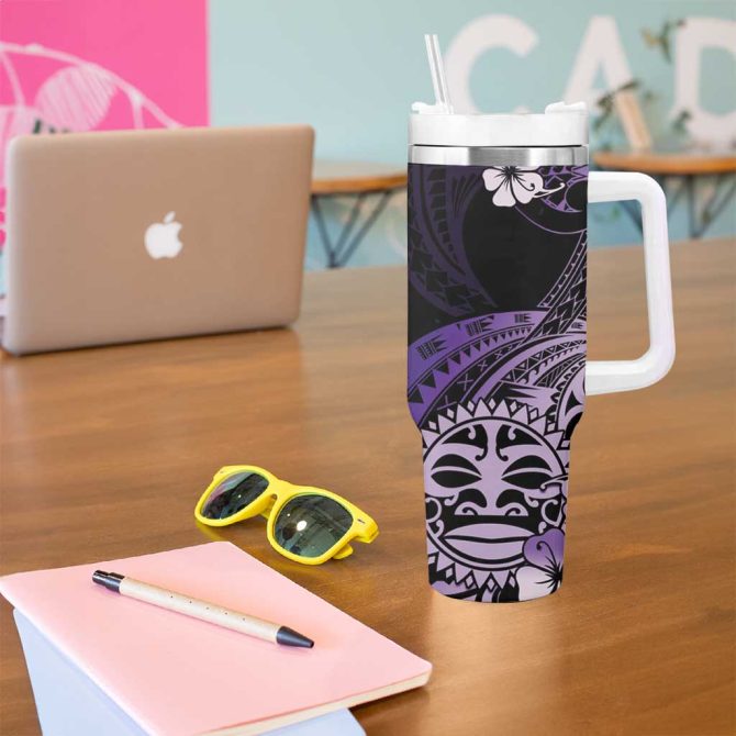 Aotearoa Kia Ora New Zealand Ta Moko Purple Custom Stanley Quencher 40Oz Stainless Steel Tumbler With Handle - Image 5