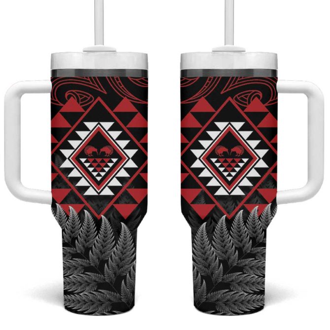 Aotearoa Kiwi Taniko Silver Fern With Maori Koru Custom Stanley Quencher 40Oz Stainless Steel Tumbler With Handle