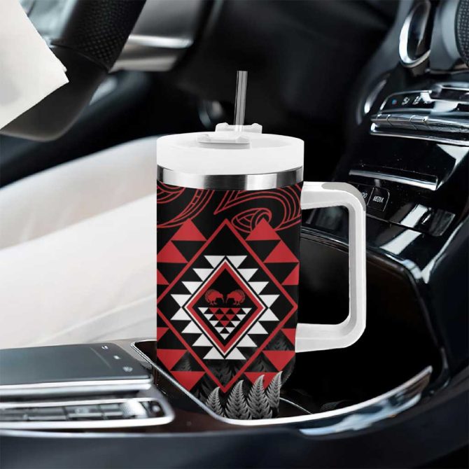 Aotearoa Kiwi Taniko Silver Fern With Maori Koru Custom Stanley Quencher 40Oz Stainless Steel Tumbler With Handle - Image 8