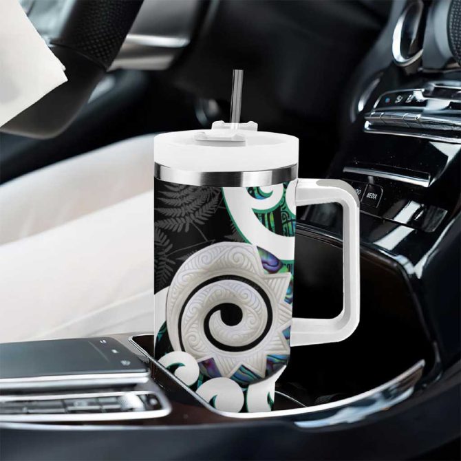 Aotearoa Koru Cyan Maori Paua Shell Mix Silver Fern Custom Stanley Quencher 40Oz Stainless Steel Tumbler With Handle - Image 8