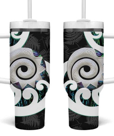 Aotearoa Koru Cyan Maori Paua Shell Mix Silver Fern Custom Stanley Quencher 40Oz Stainless Steel Tumbler With Handle