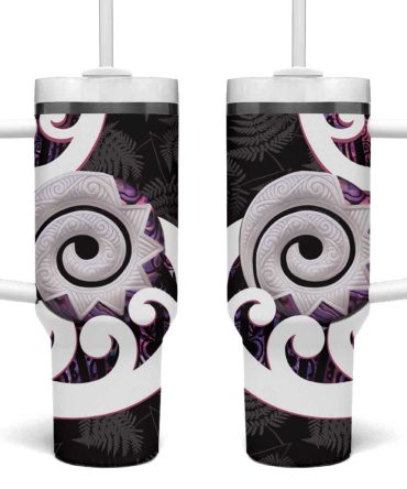Aotearoa Koru Purple Maori Paua Shell Mix Silver Fern Custom Stanley Quencher 40Oz Stainless Steel Tumbler With Handle