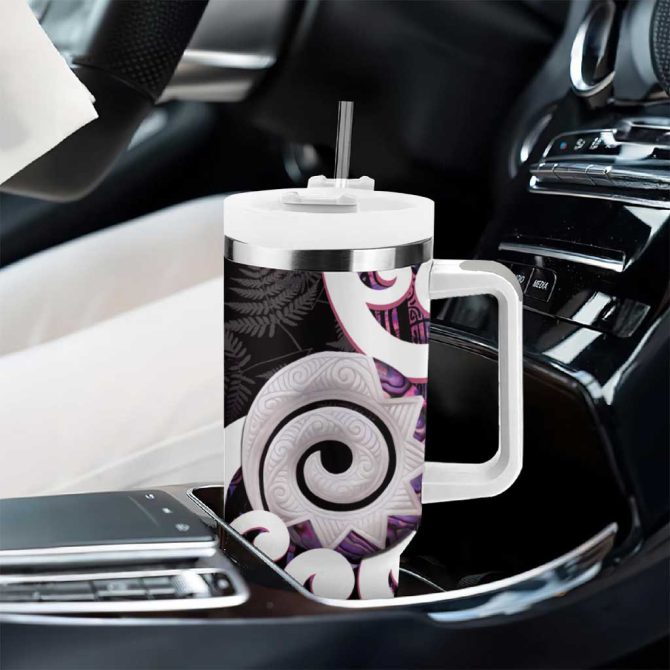 Aotearoa Koru Purple Maori Paua Shell Mix Silver Fern Custom Stanley Quencher 40Oz Stainless Steel Tumbler With Handle - Image 8