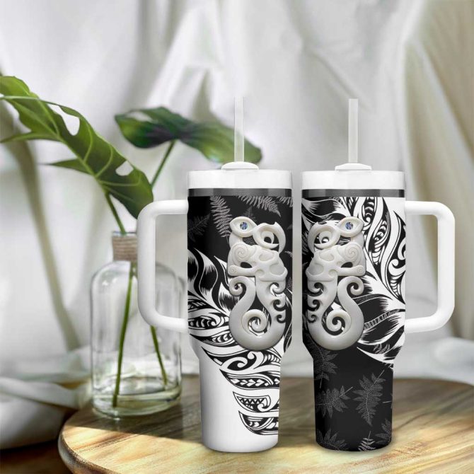 Aotearoa Manaia Nz Maori Silver Fern Custom Stanley Quencher 40Oz Stainless Steel Tumbler With Handle - Image 9