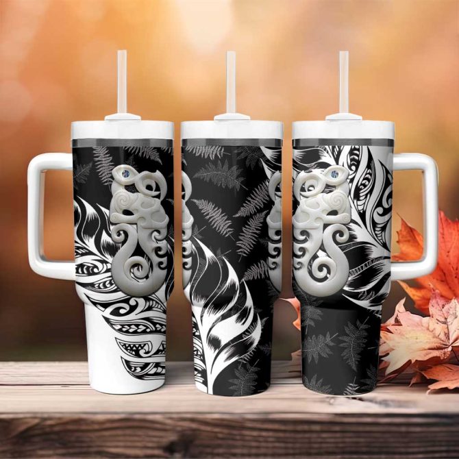 Aotearoa Manaia Nz Maori Silver Fern Custom Stanley Quencher 40Oz Stainless Steel Tumbler With Handle - Image 4