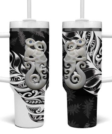Aotearoa Manaia Nz Maori Silver Fern Custom Stanley Quencher 40Oz Stainless Steel Tumbler With Handle