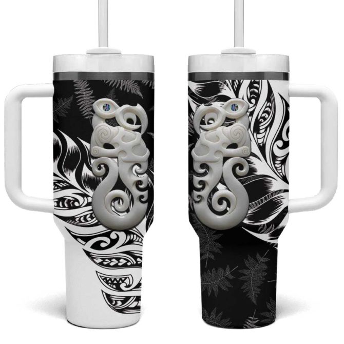 Aotearoa Manaia Nz Maori Silver Fern Custom Stanley Quencher 40Oz Stainless Steel Tumbler With Handle