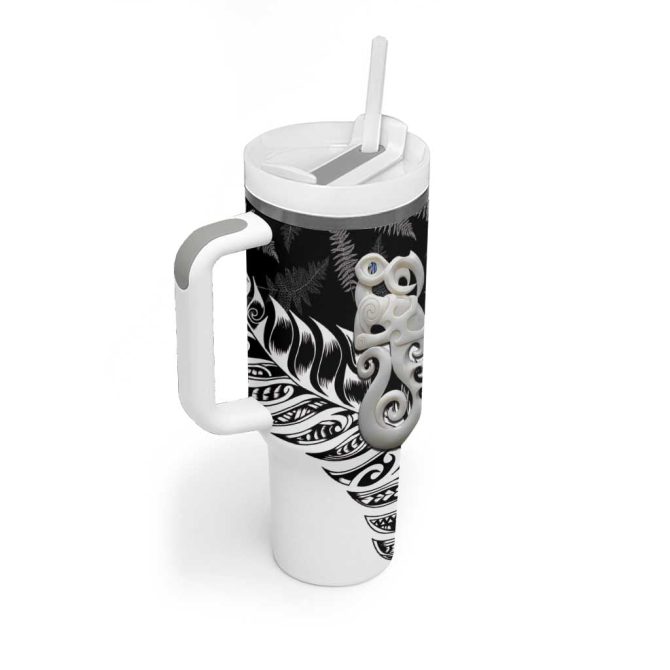 Aotearoa Manaia Nz Maori Silver Fern Custom Stanley Quencher 40Oz Stainless Steel Tumbler With Handle - Image 3