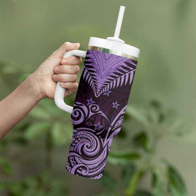 Aotearoa Maori Kiwi Purple Fern Custom Stanley Quencher 40Oz Stainless Steel Tumbler With Handle - Image 3
