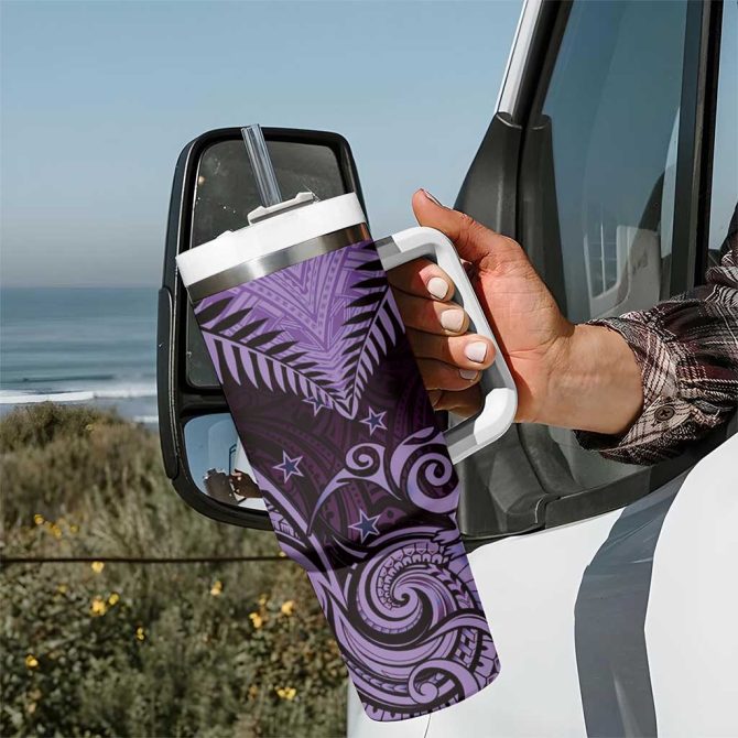Aotearoa Maori Kiwi Purple Fern Custom Stanley Quencher 40Oz Stainless Steel Tumbler With Handle - Image 7