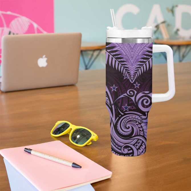 Aotearoa Maori Kiwi Purple Fern Custom Stanley Quencher 40Oz Stainless Steel Tumbler With Handle - Image 5