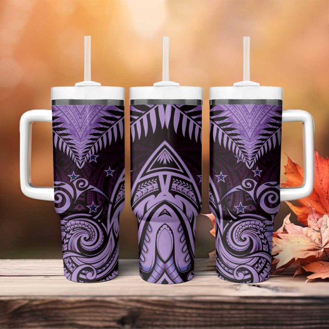 Aotearoa Maori Kiwi Purple Fern Custom Stanley Quencher 40Oz Stainless Steel Tumbler With Handle - Image 4