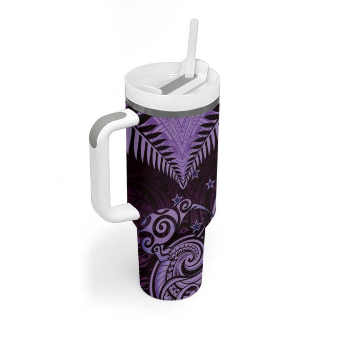 Aotearoa Maori Kiwi Purple Fern Custom Stanley Quencher 40Oz Stainless Steel Tumbler With Handle - Image 2