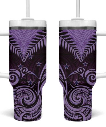 Aotearoa Maori Kiwi Purple Fern Custom Stanley Quencher 40Oz Stainless Steel Tumbler With Handle
