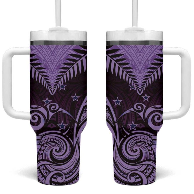 Aotearoa Maori Kiwi Purple Fern Custom Stanley Quencher 40Oz Stainless Steel Tumbler With Handle