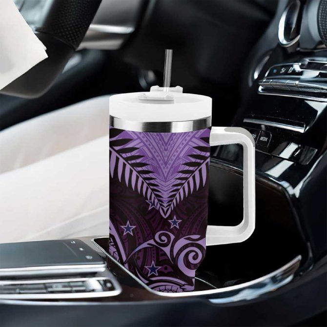 Aotearoa Maori Kiwi Purple Fern Custom Stanley Quencher 40Oz Stainless Steel Tumbler With Handle - Image 8