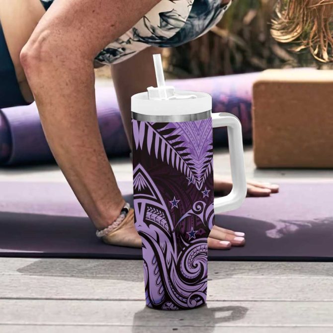 Aotearoa Maori Kiwi Purple Fern Custom Stanley Quencher 40Oz Stainless Steel Tumbler With Handle - Image 6
