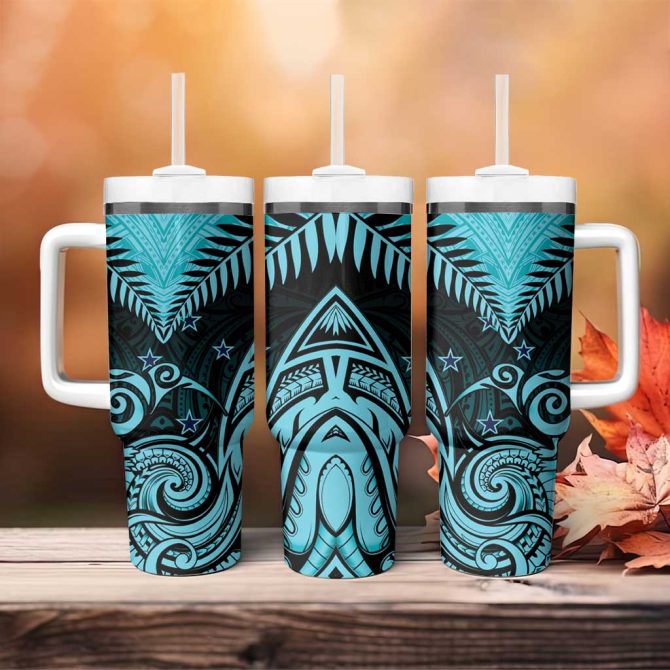 Aotearoa Maori Kiwi Turquoise Fern Custom Stanley Quencher 40Oz Stainless Steel Tumbler With Handle - Image 4
