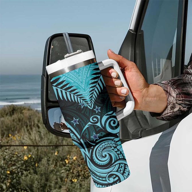 Aotearoa Maori Kiwi Turquoise Fern Custom Stanley Quencher 40Oz Stainless Steel Tumbler With Handle - Image 7