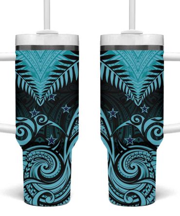 Aotearoa Maori Kiwi Turquoise Fern Custom Stanley Quencher 40Oz Stainless Steel Tumbler With Handle