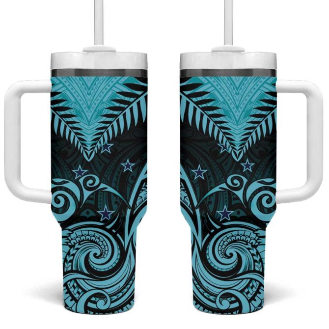 Aotearoa Maori Kiwi Turquoise Fern Custom Stanley Quencher 40Oz Stainless Steel Tumbler With Handle