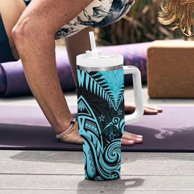 Aotearoa Maori Kiwi Turquoise Fern Custom Stanley Quencher 40Oz Stainless Steel Tumbler With Handle - Image 6