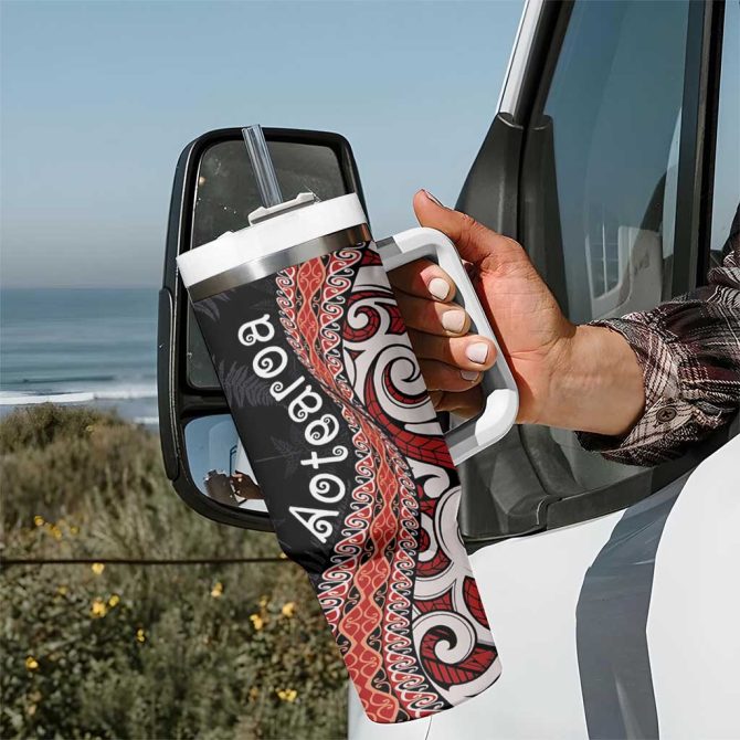 Aotearoa Maori Stylized Koru Silver Ferns Custom Stanley Quencher 40Oz Stainless Steel Tumbler With Handle - Image 7