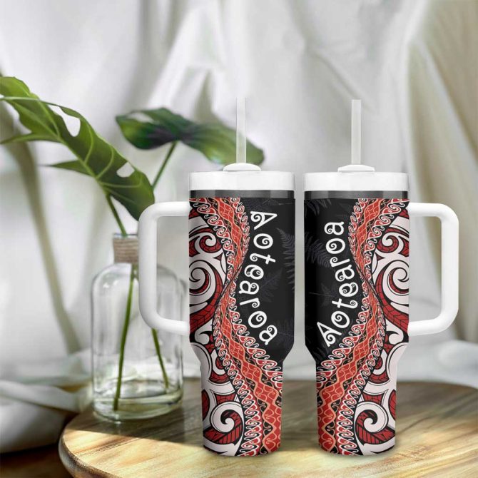 Aotearoa Maori Stylized Koru Silver Ferns Custom Stanley Quencher 40Oz Stainless Steel Tumbler With Handle - Image 9