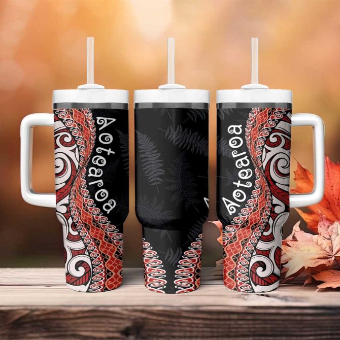 Aotearoa Maori Stylized Koru Silver Ferns Custom Stanley Quencher 40Oz Stainless Steel Tumbler With Handle - Image 4