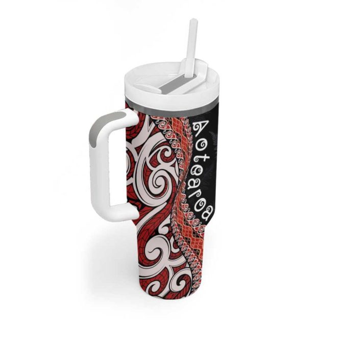 Aotearoa Maori Stylized Koru Silver Ferns Custom Stanley Quencher 40Oz Stainless Steel Tumbler With Handle - Image 2