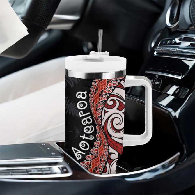 Aotearoa Maori Stylized Koru Silver Ferns Custom Stanley Quencher 40Oz Stainless Steel Tumbler With Handle - Image 8