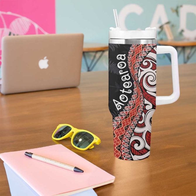 Aotearoa Maori Stylized Koru Silver Ferns Custom Stanley Quencher 40Oz Stainless Steel Tumbler With Handle - Image 5