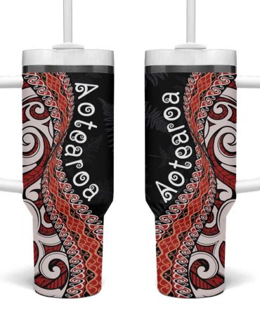 Aotearoa Maori Stylized Koru Silver Ferns Custom Stanley Quencher 40Oz Stainless Steel Tumbler With Handle