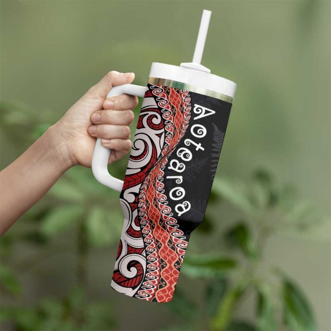 Aotearoa Maori Stylized Koru Silver Ferns Custom Stanley Quencher 40Oz Stainless Steel Tumbler With Handle - Image 3
