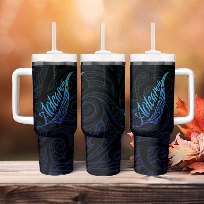 Aotearoa New Zealand Koru Fern Blue Gradient Custom Stanley Quencher 40Oz Stainless Steel Tumbler With Handle - Image 4