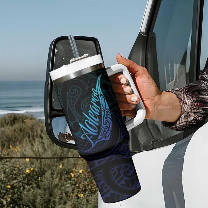 Aotearoa New Zealand Koru Fern Blue Gradient Custom Stanley Quencher 40Oz Stainless Steel Tumbler With Handle - Image 7