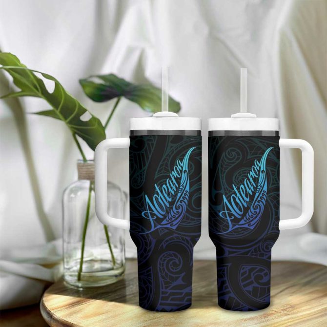 Aotearoa New Zealand Koru Fern Blue Gradient Custom Stanley Quencher 40Oz Stainless Steel Tumbler With Handle - Image 9