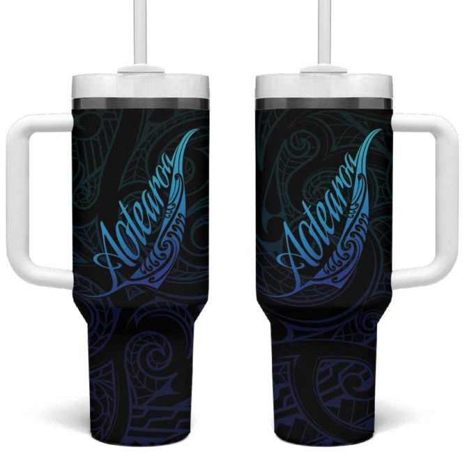 Aotearoa New Zealand Koru Fern Blue Gradient Custom Stanley Quencher 40Oz Stainless Steel Tumbler With Handle