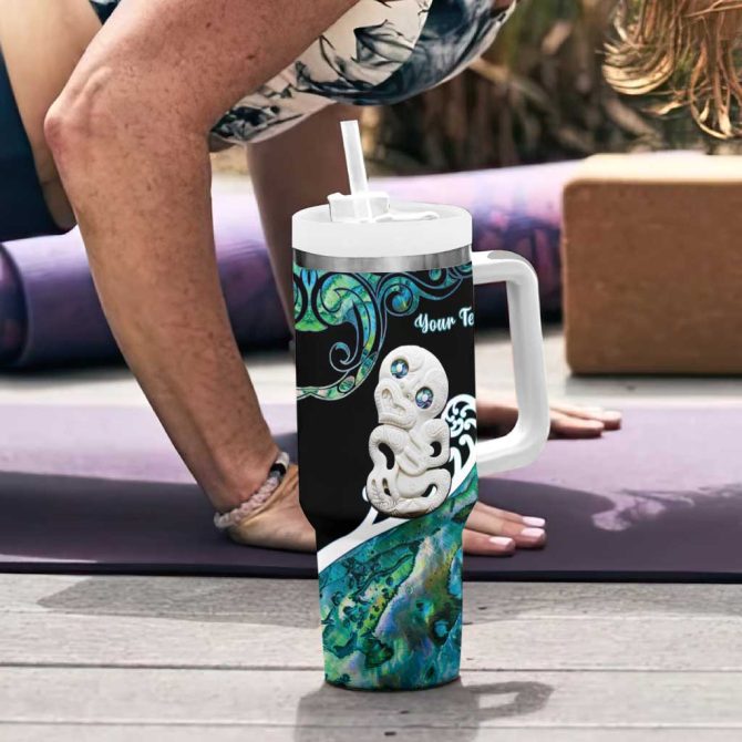 Aotearoa New Zealand Paua Shell Fern Koru With Maori Hei Tiki Custom Stanley Quencher 40Oz Stainless Steel Tumbler With Handle - Image 6