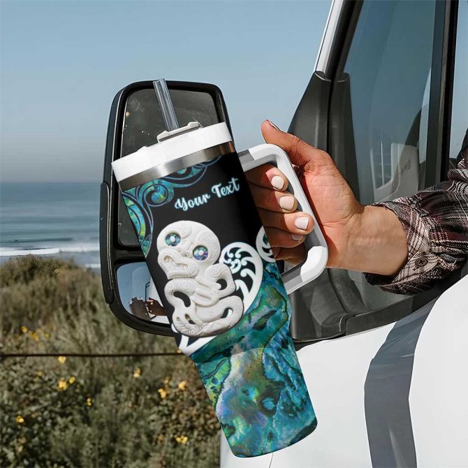 Aotearoa New Zealand Paua Shell Fern Koru With Maori Hei Tiki Custom Stanley Quencher 40Oz Stainless Steel Tumbler With Handle - Image 7