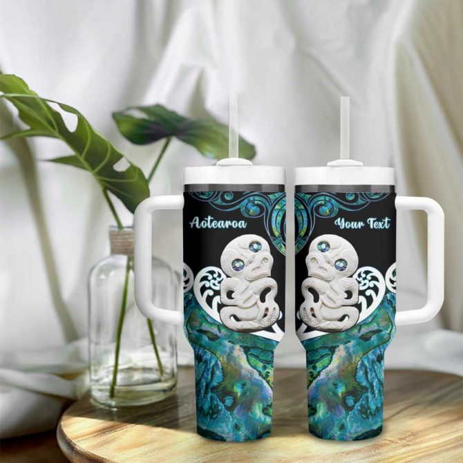 Aotearoa New Zealand Paua Shell Fern Koru With Maori Hei Tiki Custom Stanley Quencher 40Oz Stainless Steel Tumbler With Handle - Image 9