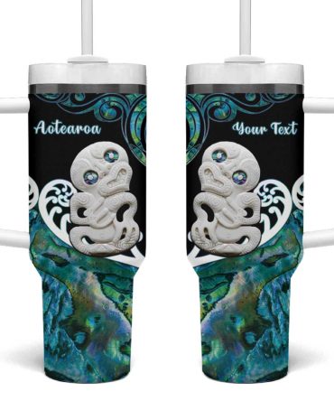 Aotearoa New Zealand Paua Shell Fern Koru With Maori Hei Tiki Custom Stanley Quencher 40Oz Stainless Steel Tumbler With Handle