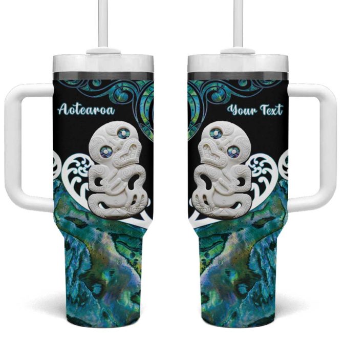 Aotearoa New Zealand Paua Shell Fern Koru With Maori Hei Tiki Custom Stanley Quencher 40Oz Stainless Steel Tumbler With Handle