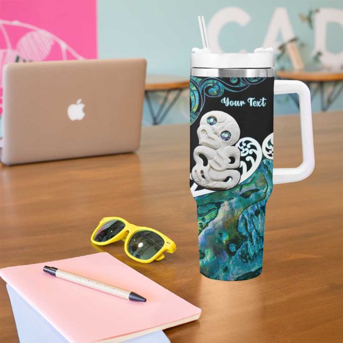 Aotearoa New Zealand Paua Shell Fern Koru With Maori Hei Tiki Custom Stanley Quencher 40Oz Stainless Steel Tumbler With Handle - Image 5