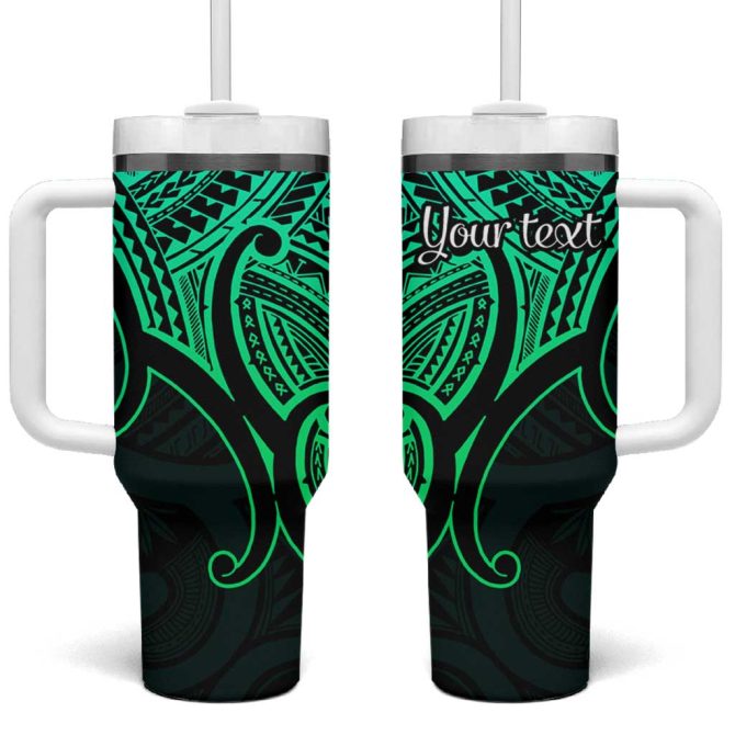 Aotearoa Papua Shell Green Polynesian Pacific Tribal Custom Stanley Quencher 40Oz Stainless Steel Tumbler With Handle - Image 2