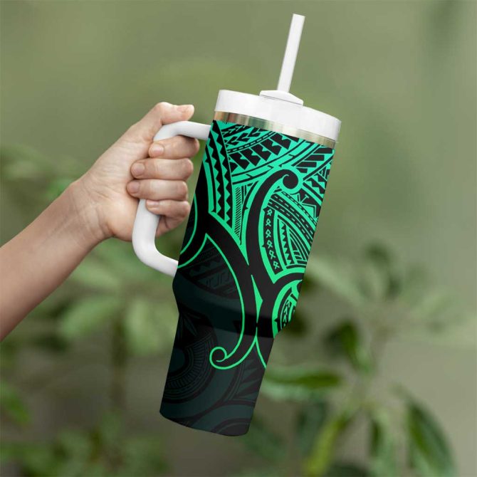 Aotearoa Papua Shell Green Polynesian Pacific Tribal Custom Stanley Quencher 40Oz Stainless Steel Tumbler With Handle - Image 4