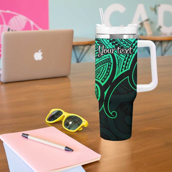 Aotearoa Papua Shell Green Polynesian Pacific Tribal Custom Stanley Quencher 40Oz Stainless Steel Tumbler With Handle - Image 5