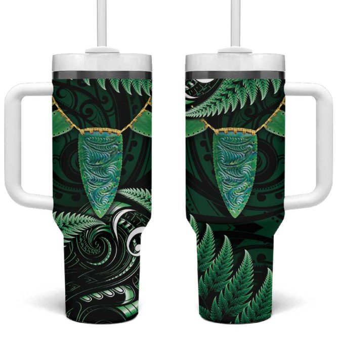 Aotearoa Pounamu Niho Silver Fern Mix Maori Green Custom Stanley Quencher 40Oz Stainless Steel Tumbler With Handle